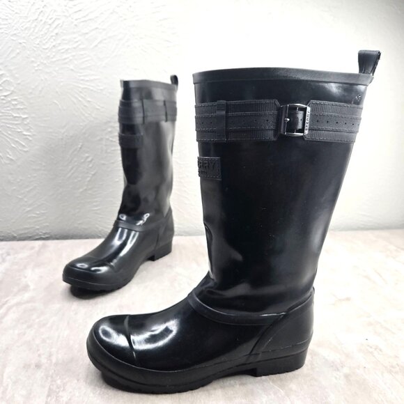 Sperry Rain Boots Black Rubber Fleece Lined Outdoor Equestrian Midcalf Size 7 - Picture 1 of 12